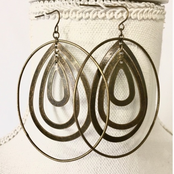 NWT Cache Bronze Metal Abstract Spiral Drop Hoop Earrings - Picture 3 of 6